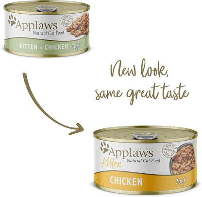 Applaws Natural Wet Kitten Food, Chicken Breast Cat Food Tin in Jelly 70g (Pack of 24 Tins)