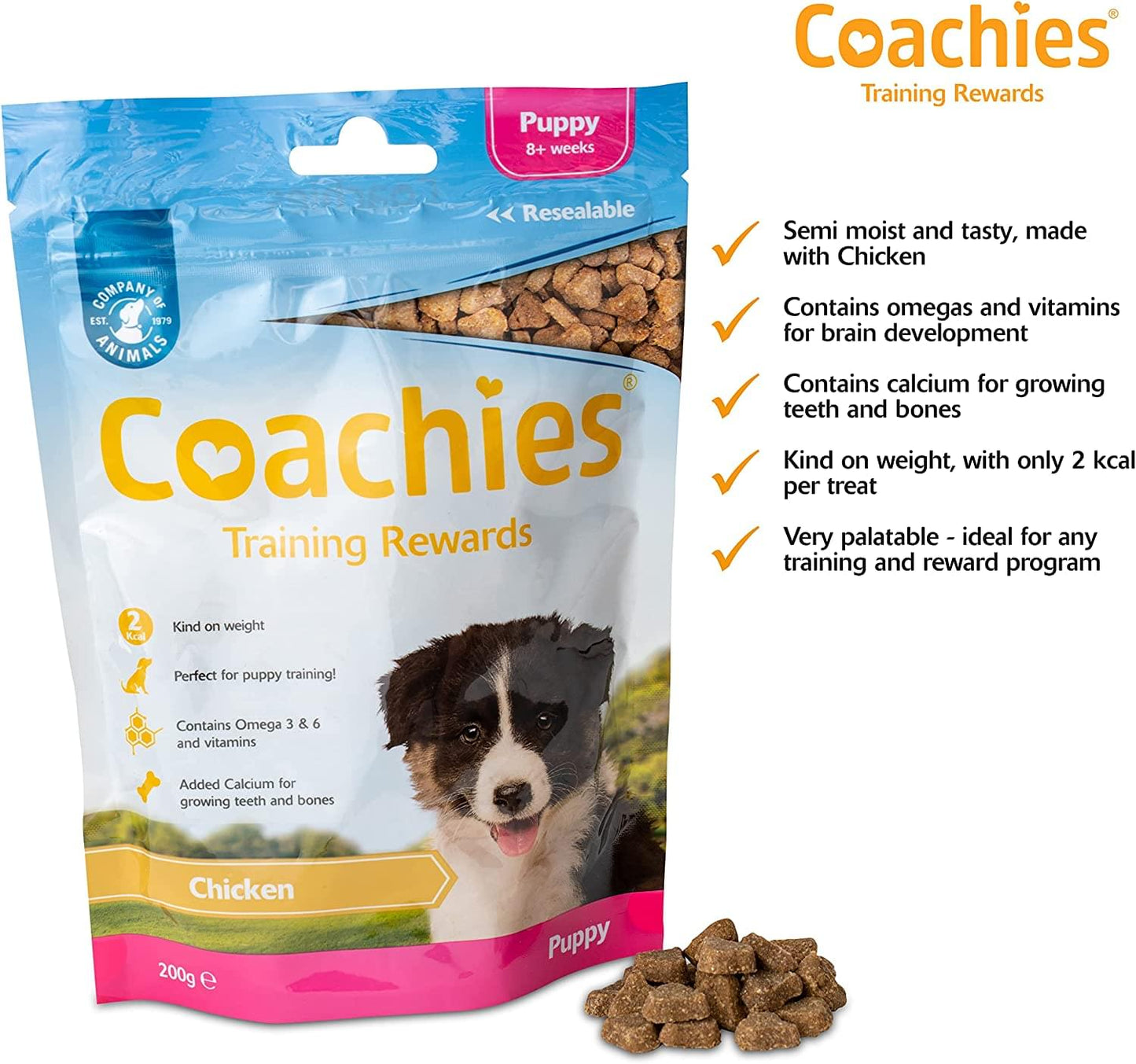 COACHIES Puppy Training Treats 200g, Chicken Flavour, Semi-Moist Low Calorie Dog Training Treat Reward, Soft & Healthy Treats, Perfect to use with...