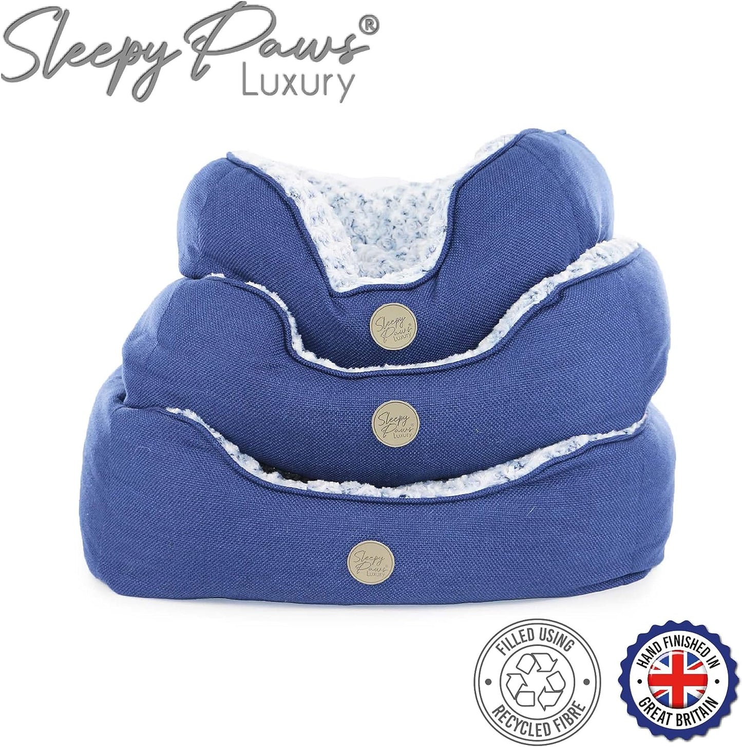 Ancol  Sleepy Paws Square Bed For Dogs Navy and Iced Plush All Sizes