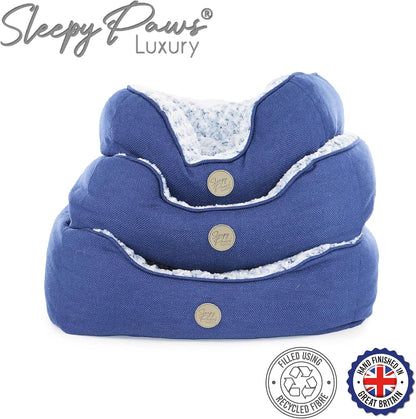 Ancol  Sleepy Paws Square Bed For Dogs Navy and Iced Plush All Sizes