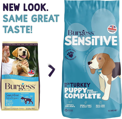 Burgess Sensitive Dry Puppy Food Rich in Turkey, 12.5 kg