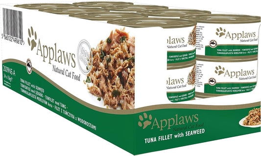 Applaws 100% Natural Wet Cat Food, Tuna Fillet and Seaweed in 156 g Tin (Pack of 24)