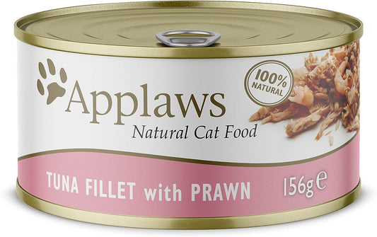 Applaws 100% Natural Wet Cat Food, Tuna Fillet with Prawn, 156g (Pack of 24)