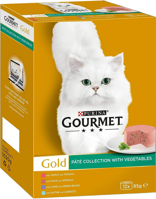 Purina Gourmet Gold Cat Food Pate Collection with Vegetables 8 Tins Pack of 6