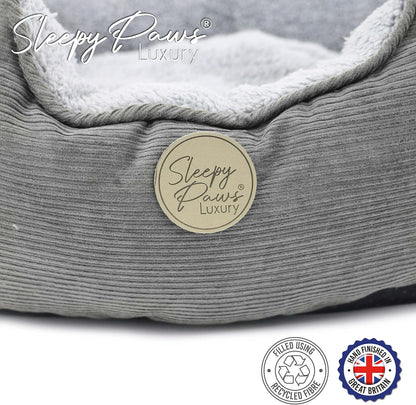 Sleepy Paws Ancol Square Bed For Dogs Grey Cord Outer and Grey Teddy Lined 60 x 50cm