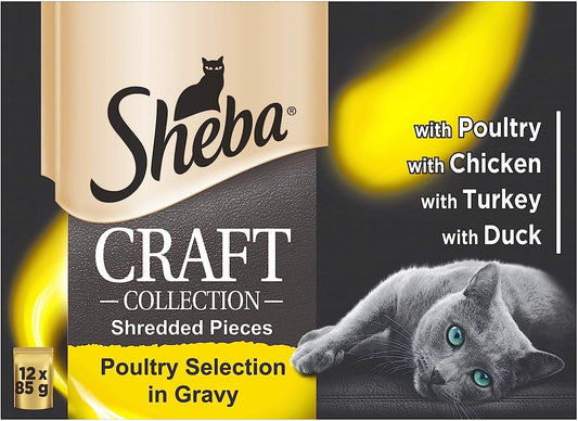 Sheba Cat Wet Food in Pouch Craft Collection, Poultry Selection in Gravy, 12x85g