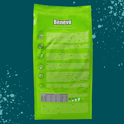 Vegan puppy food from Benevo. Complete dry puppy food, wheat free, large and small breed. Holistic & non-gm dried kibble for puppies 10kg