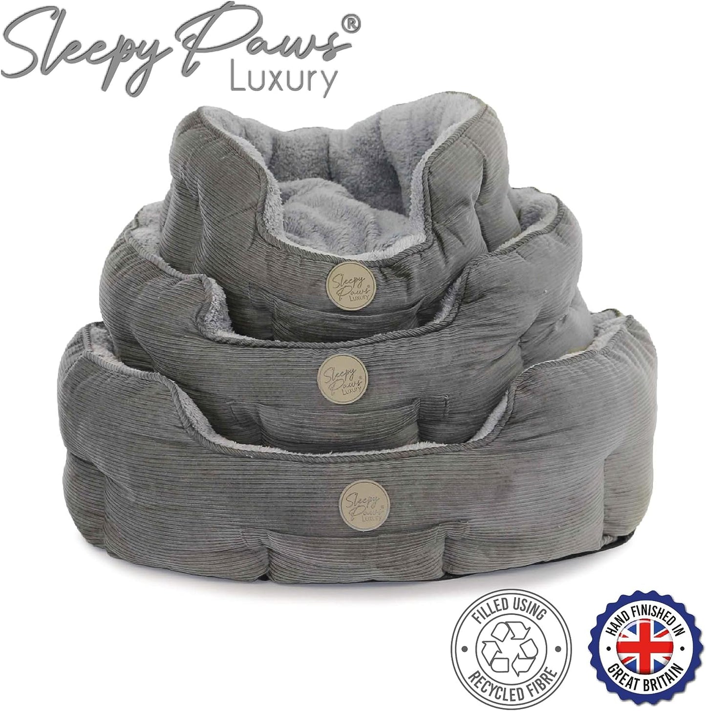 Sleepy Paws Ancol Oval Bed For Dogs Grey Cord and Grey Teddy Material, All Sizes