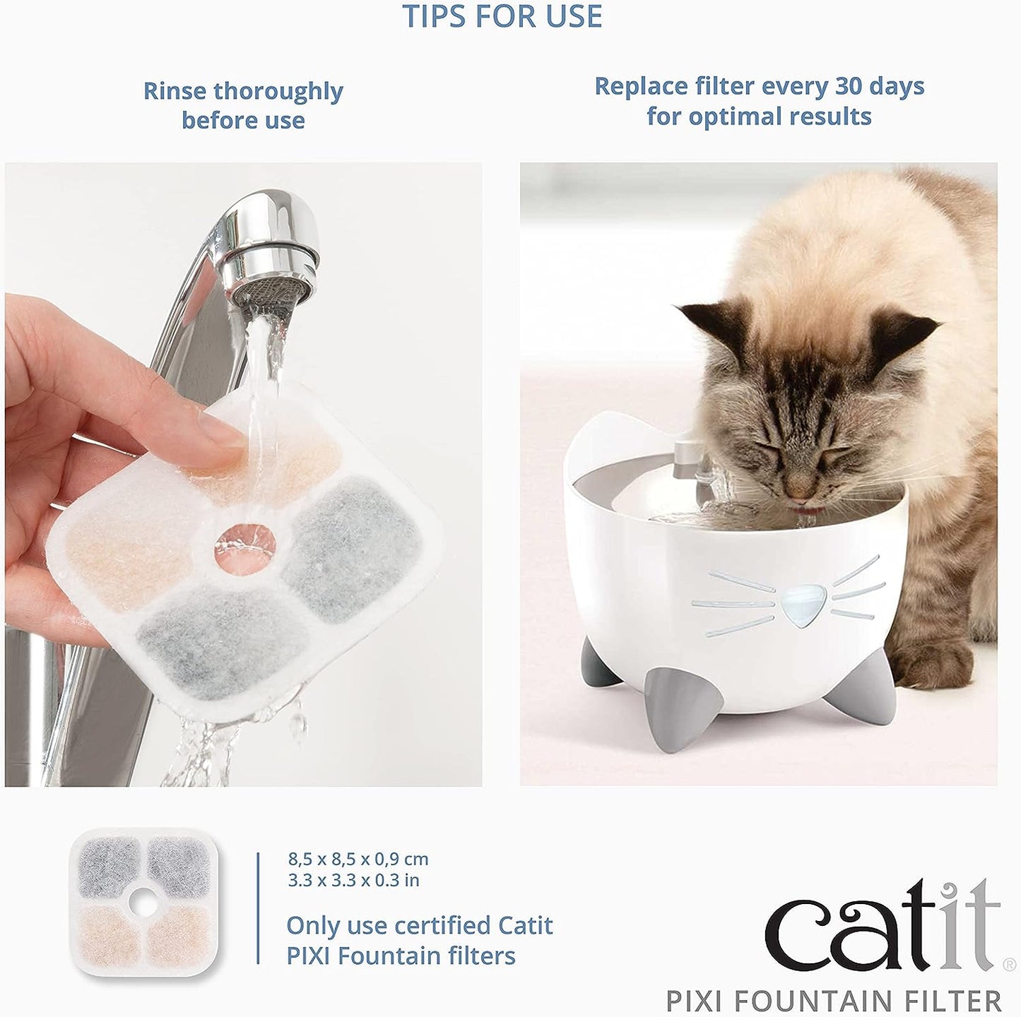 Catit PIXI Cat Drinking Fountain Filter, Triple Action Water Filter, 3-Pack,White