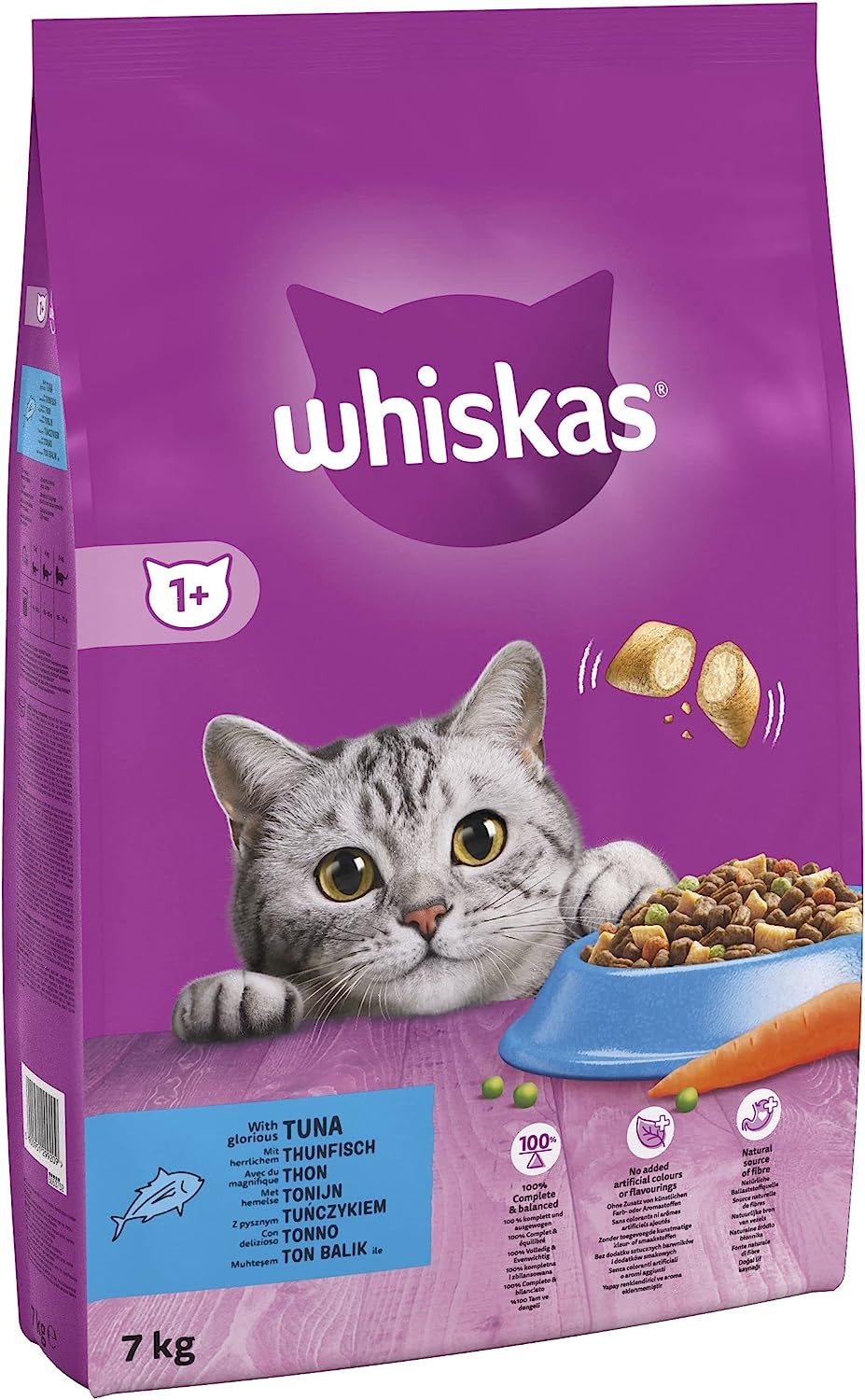 Whiskas 1+ Tuna 7kg Bag, Adult Cat Dry Food Tuna