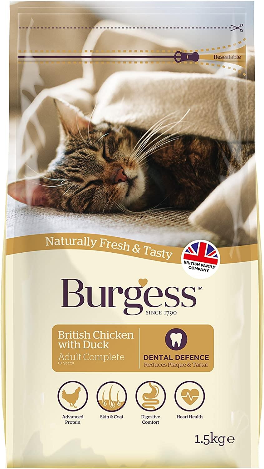 Burgess Adult Cat Food British Chicken and Duck 1.5kg or 1.5kgx4   4kg or 4kg pack of 3