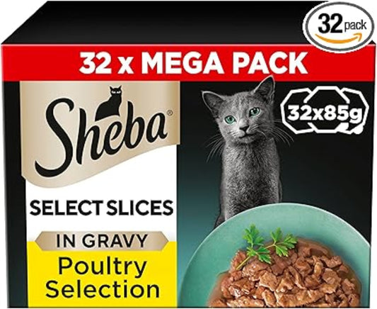 Sheba Select Slices Cat Trays Poultry Collection in Gravy ( 32 Pack × 85g )