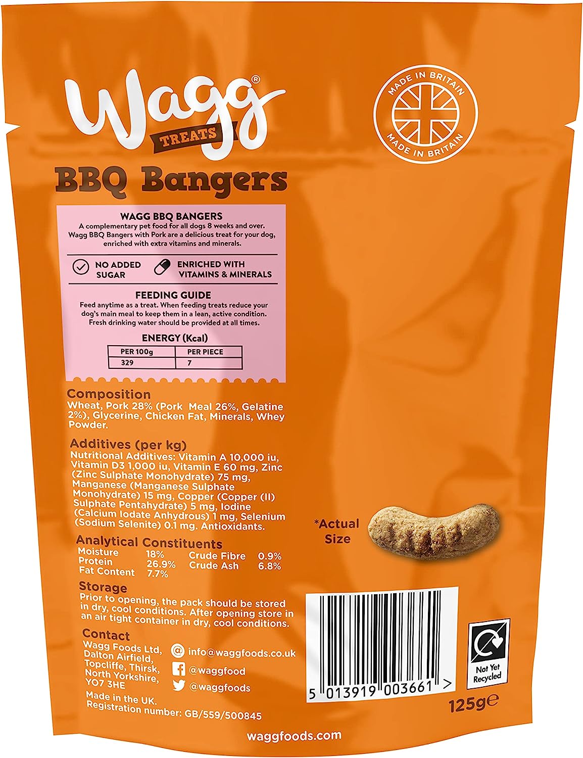 Wagg BBQ Bangers Dog Treats 125g, pack of 7