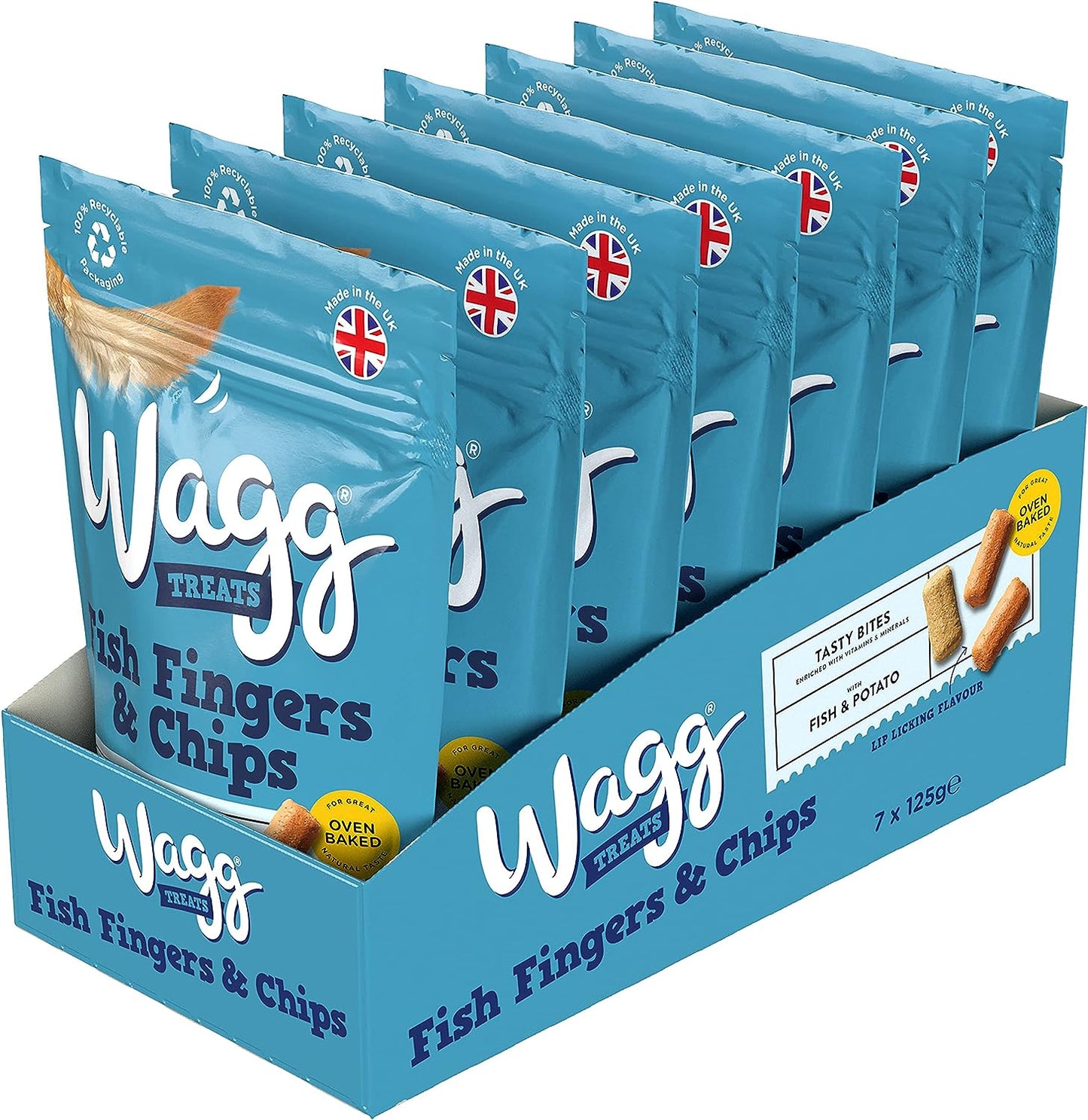 Wagg Dog Treats Fish Fingers & Chips Dog Treats 125g, pack of 7