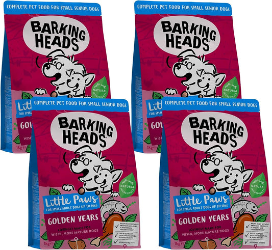 Barking Heads Little Paws - Dry Dog Food For Small Breed Senior Dogs - Golden Years - 100% Natural Chicken & Fish With No Artificial Flavours, (4 x 1kg)