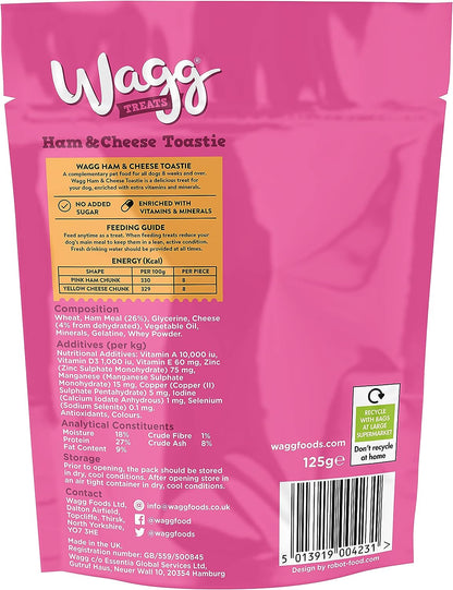 Wagg Dog Treats Ham & Cheese Toastie Dog Treats 125g, pack of 7