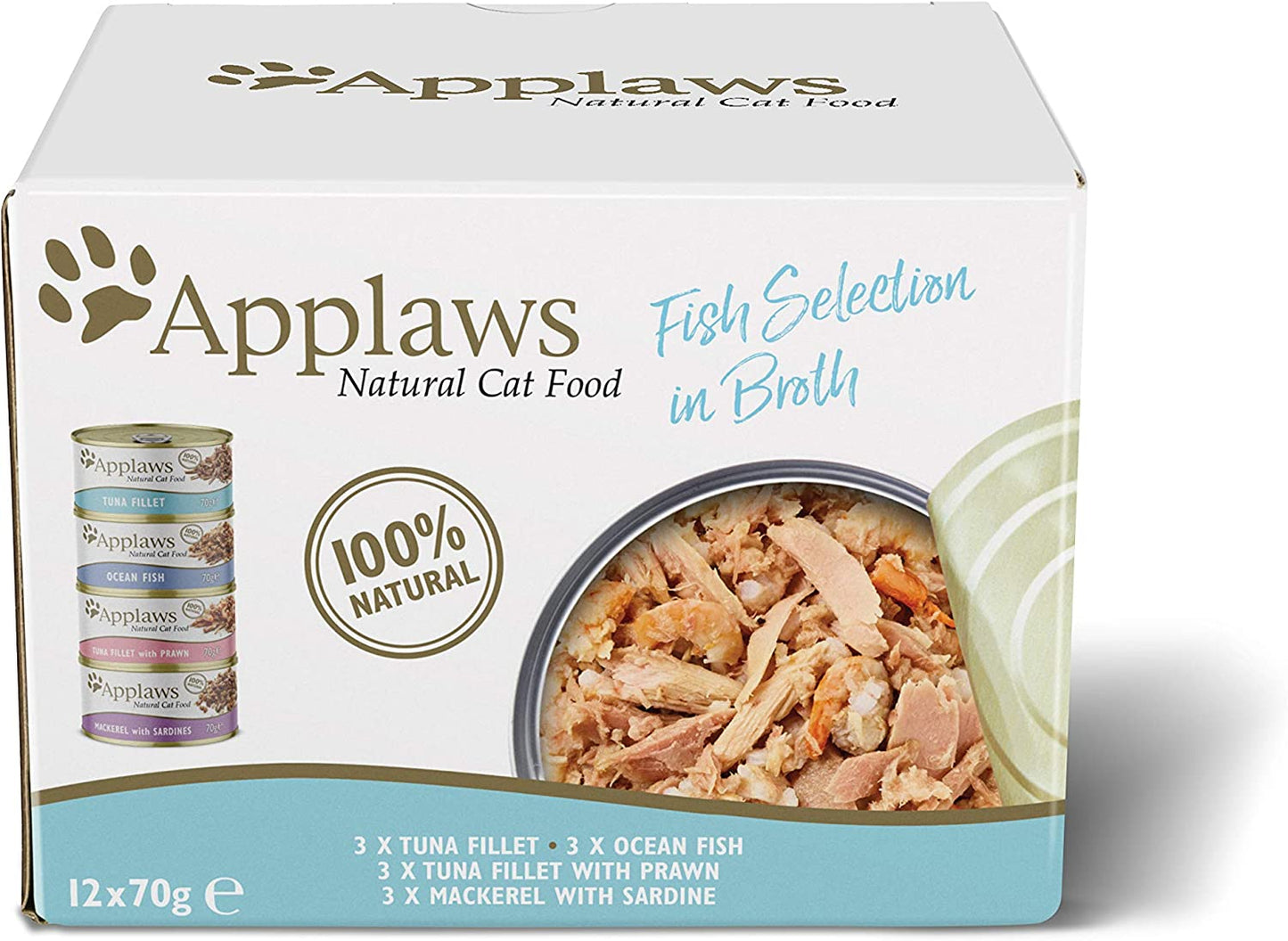 Applaws Natural Wet Cat Food, Multipack Fish Selection in Broth 70 g Tin (Pack of 12)