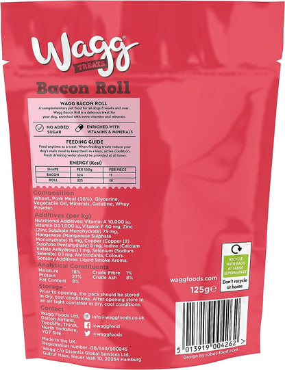 Wagg Dog Treats Bacon Roll Dog Treats 125g, pack of 7