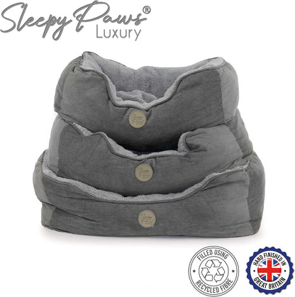 Sleepy Paws Ancol Square Bed For Dogs Grey Cord Outer and Grey Teddy Lined 60 x 50cm