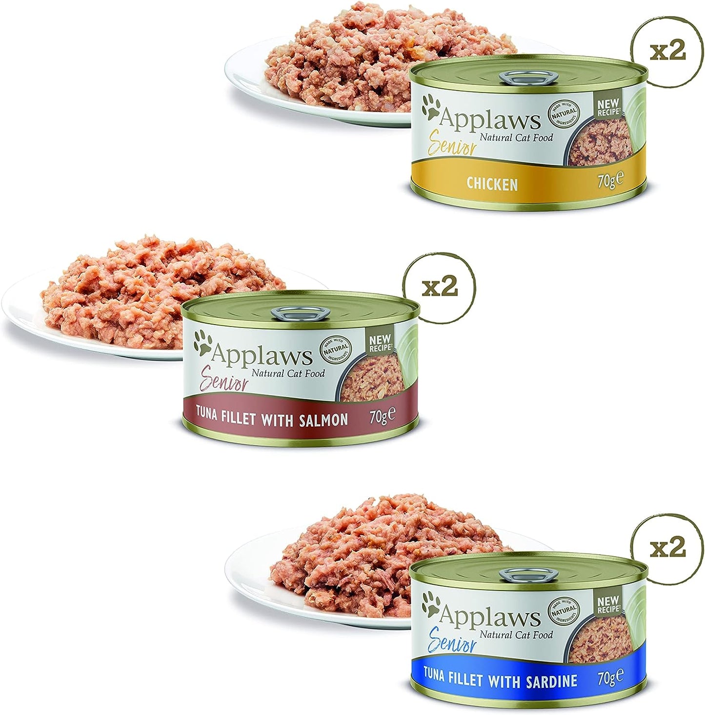 Applaws Senior Wet Cat Food for Mature Cats, Multipack Tuna and Chicken Selection in a soft Mousse 6 x 70g (4 packs)