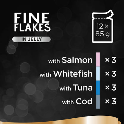 Sheba Fine Flakes Cat Pouches Fish Collection in Jelly ( 12 pack x 85g ) - 4 Packs