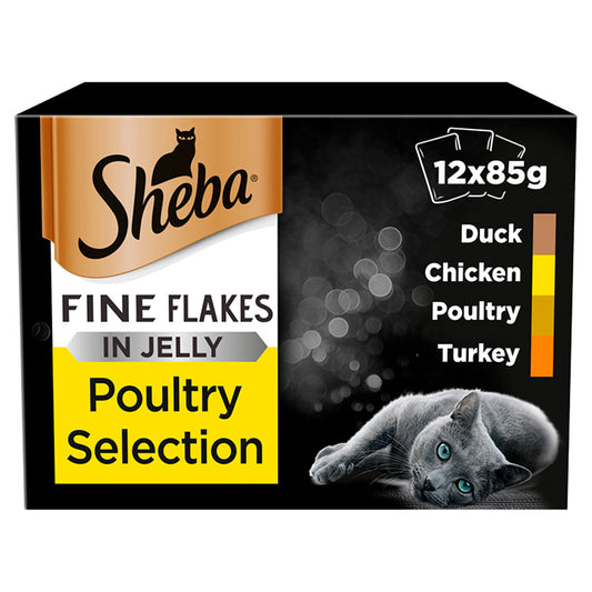 Sheba Fine Flakes Cat Pouches Poultry Collection in Jelly (12 Pack  x 85g) - 4 Packs