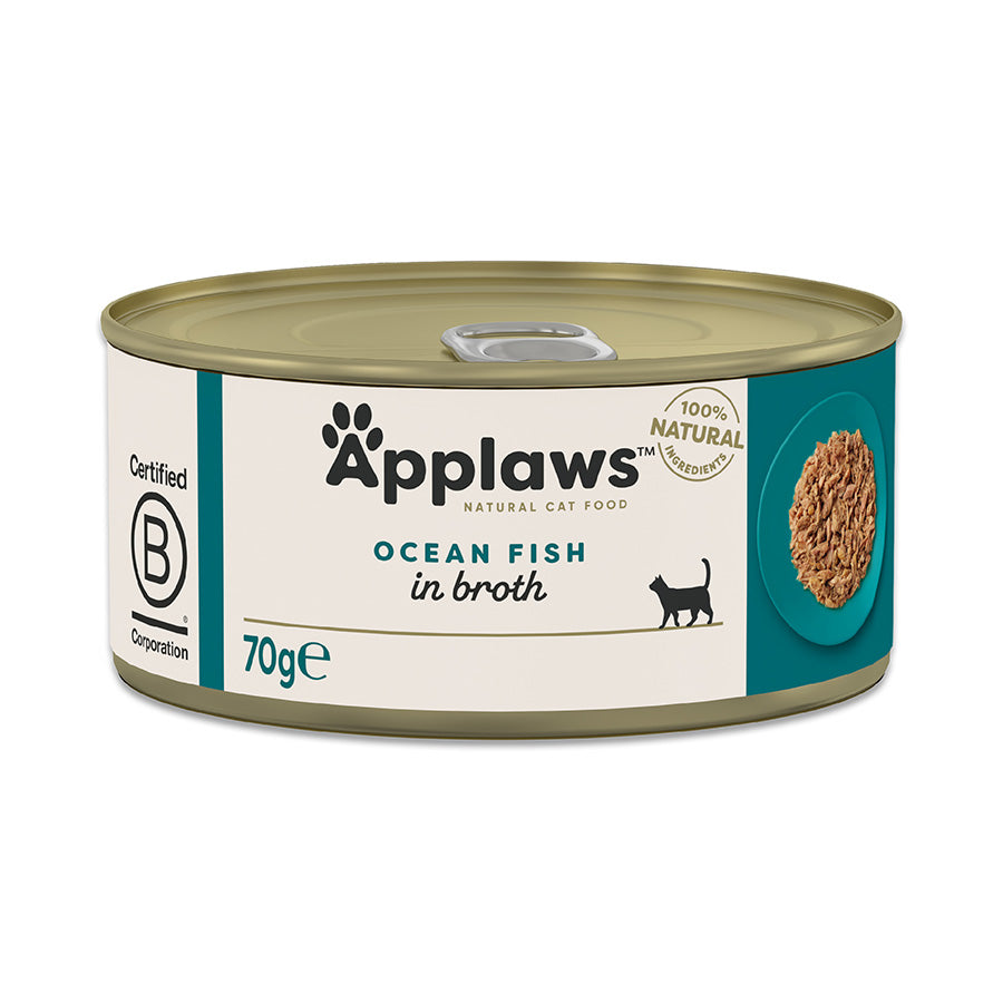 Applaws Natural Wet Adult Cat Food Ocean Fish in Broth ( 70g × 24 tins )`