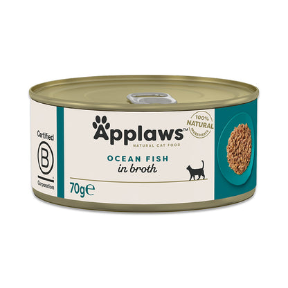 Applaws Natural Wet Adult Cat Food Ocean Fish in Broth ( 70g × 24 tins )`