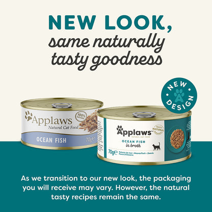 Applaws Natural Wet Adult Cat Food Ocean Fish in Broth ( 70g × 24 tins )`