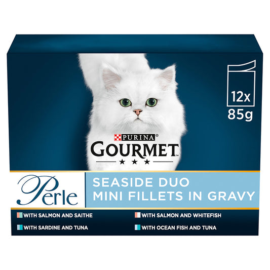 Gourmet Perle Seaside Duo (Ocean Fish & Tuna, Salmon & White Fish, Salmon & Saithe) - (12x 85g) x 4 pck