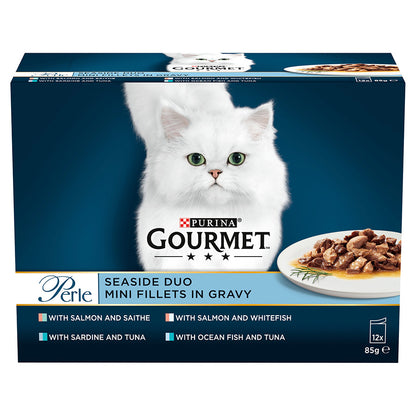 Gourmet Perle Seaside Duo (Ocean Fish & Tuna, Salmon & White Fish, Salmon & Saithe) - (12x 85g) x 4 pck