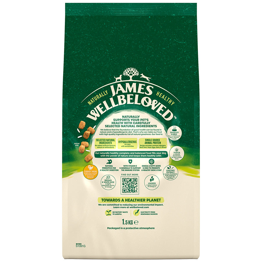 James Wellbeloved Adult Small Breed Complete Dry Dog Food Turkey - 1.5kg