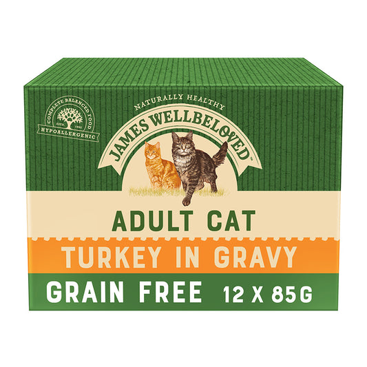 James Wellbeloved Grain Free Adult Cat Food Pouches Turkey in Gravy - 12pk x 85g