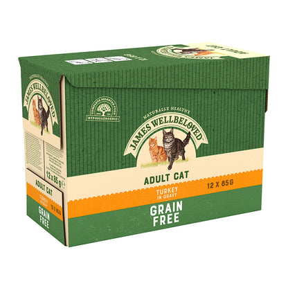James Wellbeloved Grain Free Adult Cat Food Pouches Turkey in Gravy - 12pk x 85g