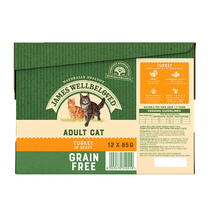 James Wellbeloved Grain Free Adult Cat Food Pouches Turkey in Gravy - 12pk x 85g