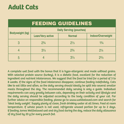 James Wellbeloved Grain Free Adult Cat Food Pouches Turkey in Gravy - 12pk x 85g