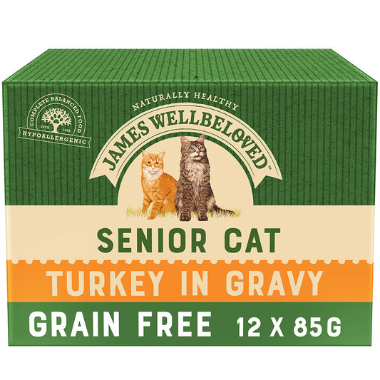 James Wellbeloved Grain Free Senior Cat Food Pouches Turkey in Gravy 12pk - 85g