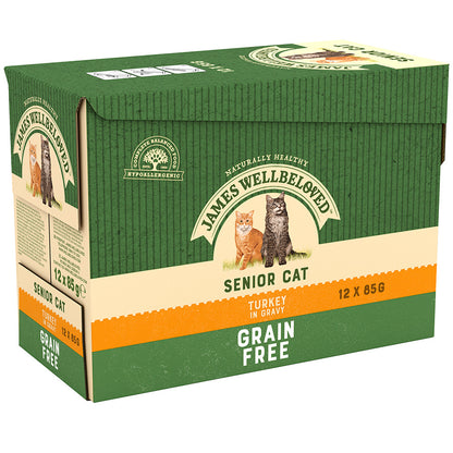 James Wellbeloved Grain Free Senior Cat Food Pouches Turkey in Gravy 12pk - 85g