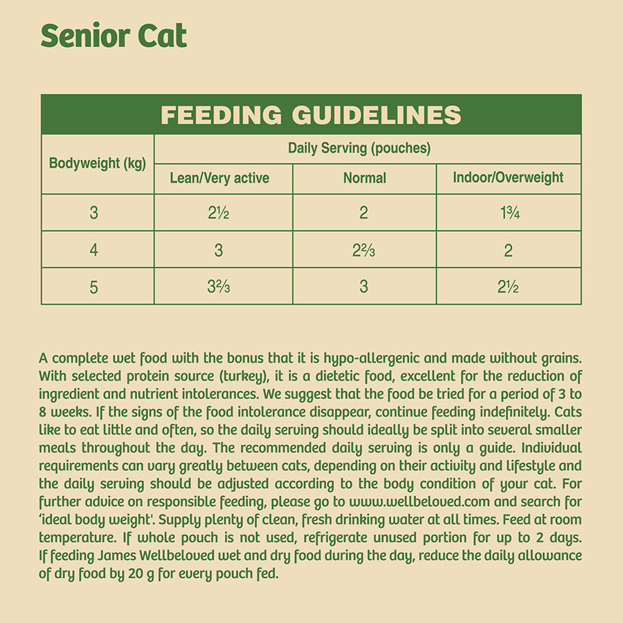 James Wellbeloved Grain Free Senior Cat Food Pouches Turkey in Gravy 12pk - 85g