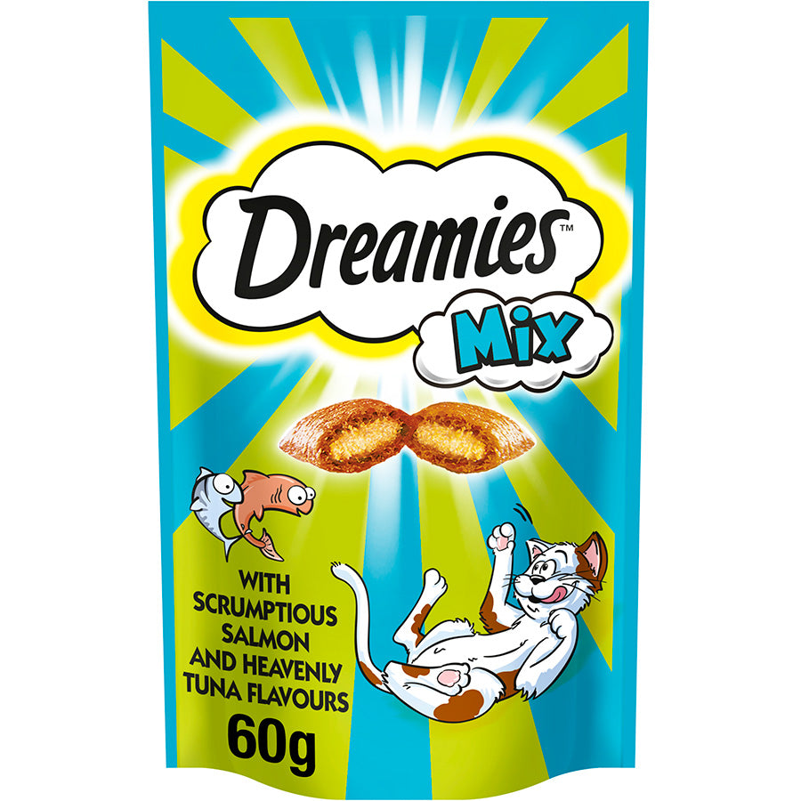 Dreamies Mix Cat Treats with Scrumptious Salmon & Heavenly Tuna (60g x 8)