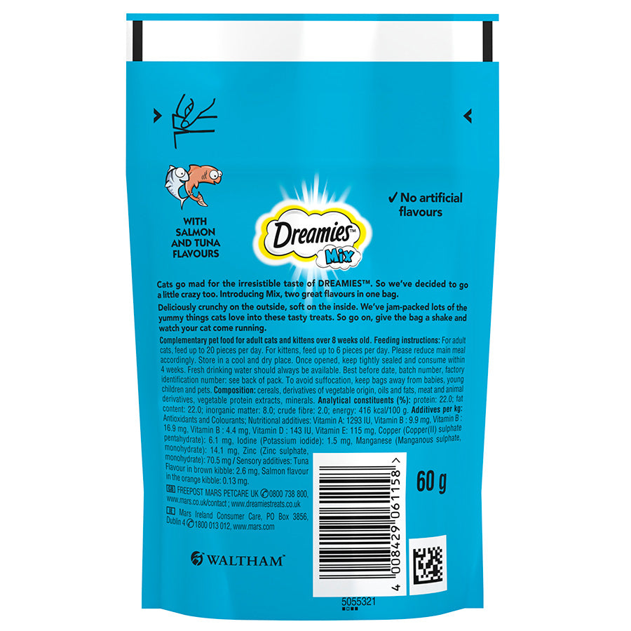 Dreamies Mix Cat Treats with Scrumptious Salmon & Heavenly Tuna (60g x 8)