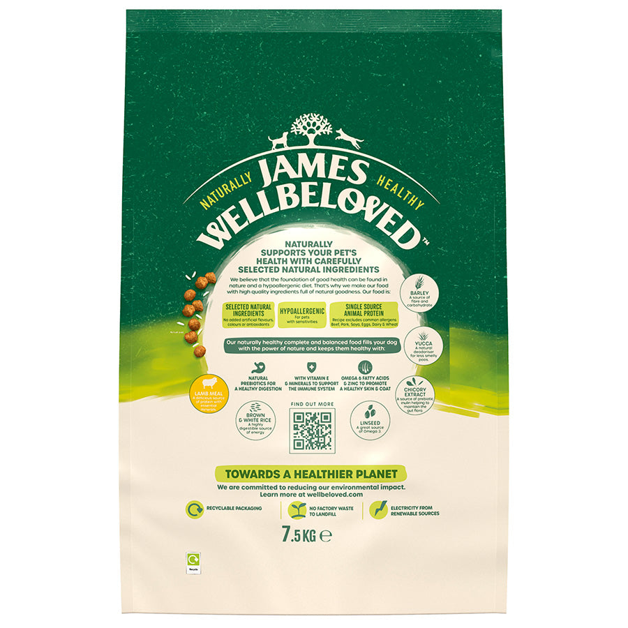 James Wellbeloved Adult Small Breed Dry Dog Food Lamb & Rice - 7.5kg