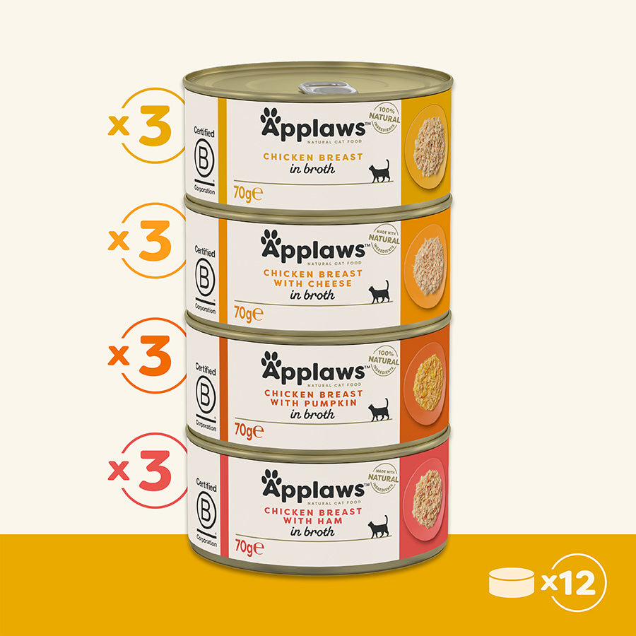 Applaws Natural Wet Adult Cat Food Chicken Selection in Broth ( 12 × 70g )