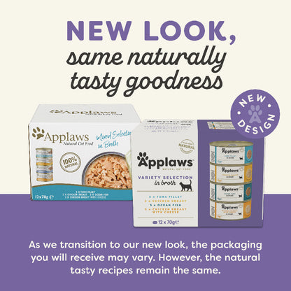 Applaws Natural Wet Adult Cat Food Variety Pack in Broth – 12x70g Tins