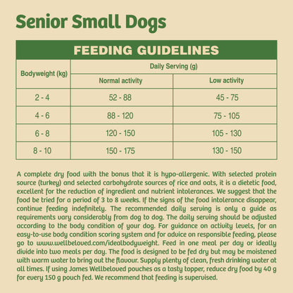 James Wellbeloved Senior Small Breed Dry Dog Food Turkey & Rice - 1.5kg