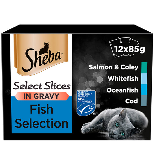 Sheba Select Slices Cat Pouches Fish Collection in Gravy ( 12pk x  85g ) x 4
