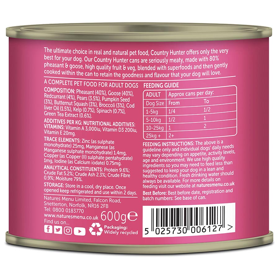 Country Hunter 80% Pheasant & Goose with Superfoods - ( 600g  x 6 )