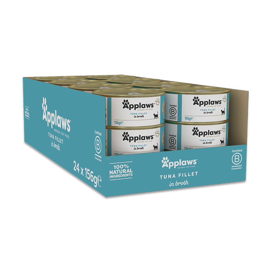 Applaws Natural Tuna Fillet in Broth Wet Adult Cat Food – ( 24 × 156g ) Tins