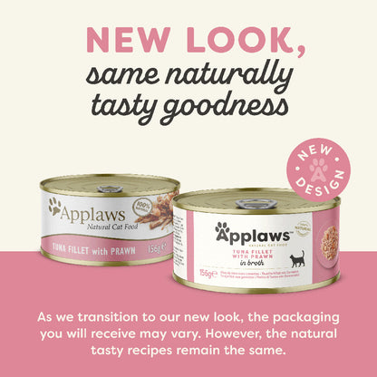Applaws Natural Tuna Fillet with Prawn in Broth Wet Adult Cat Food –  ( 24 × 156g ) Tins