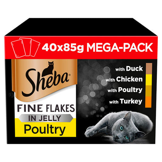 Sheba Fine Flakes Cat Pouches Poultry Collection in Jelly 40 Bulk Pack  x 85g